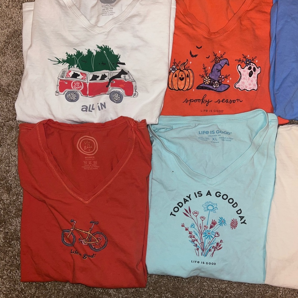 Lot of 8 Women’s Life Is Good Shirts V- Neck Size XL Summer Vibes Short Sleeve - Picture 9 of 10